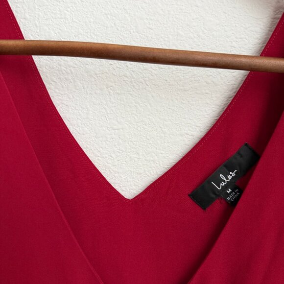 Lulus Stylish And Sincere Berry Red Long Sleeve V-neck Top - Size M - Picture 4 of 4